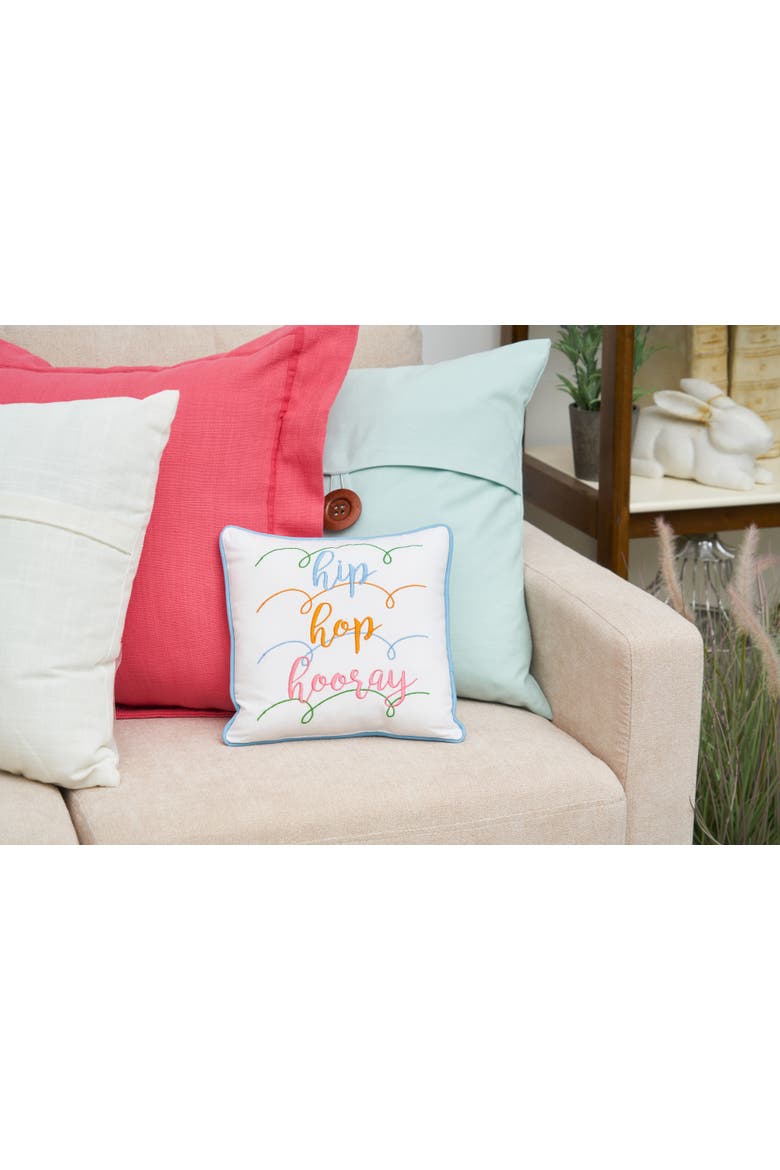 "Hip Hop Hooray" Easter Cotton Blend Mini Accent Pillow 10" x 10", Alternate, color, White