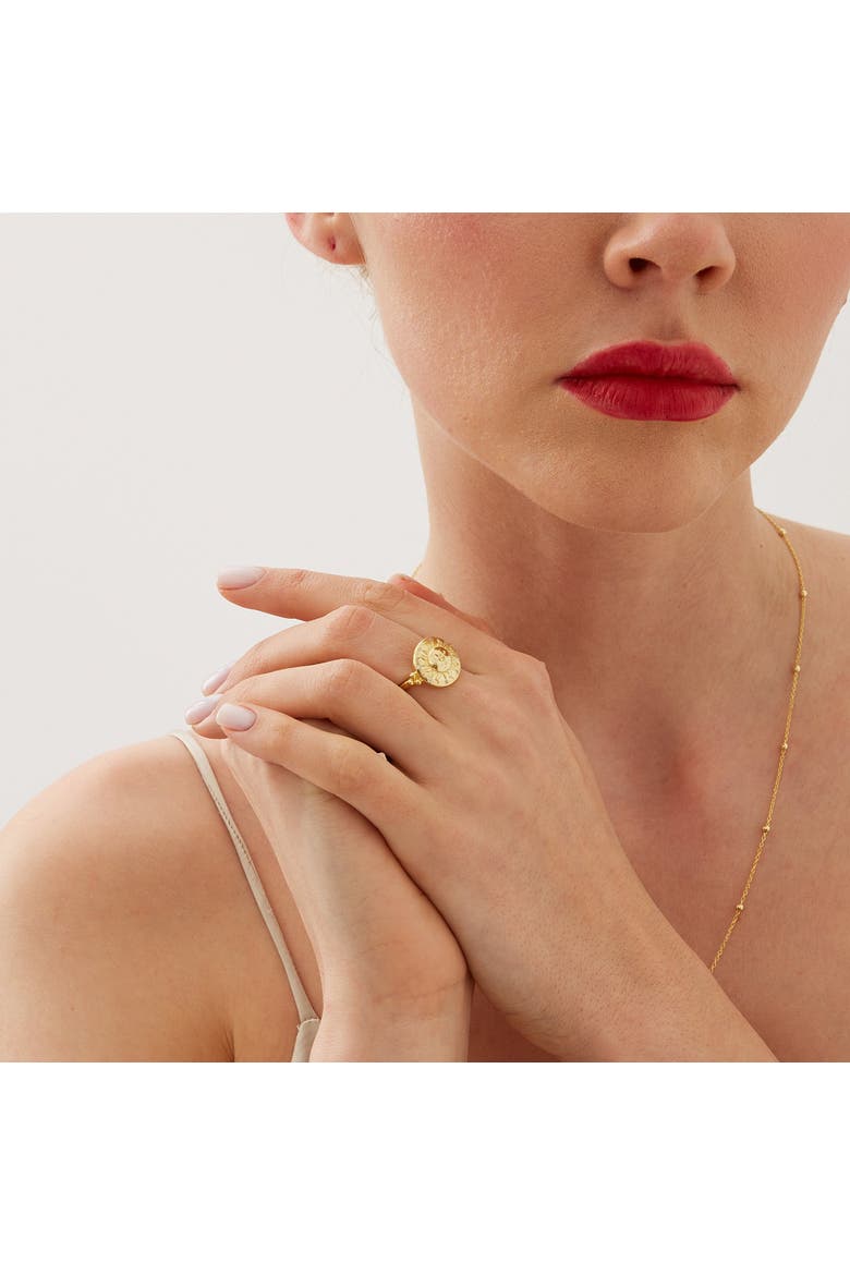 Sun Face Embossed Sterling Silver Medal Ring, Alternate, color, Gold