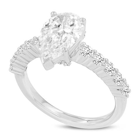 Iris 14K Gold Pear Shaped Lab Grown Diamond Hidden Halo Ring - 2.7 Ct