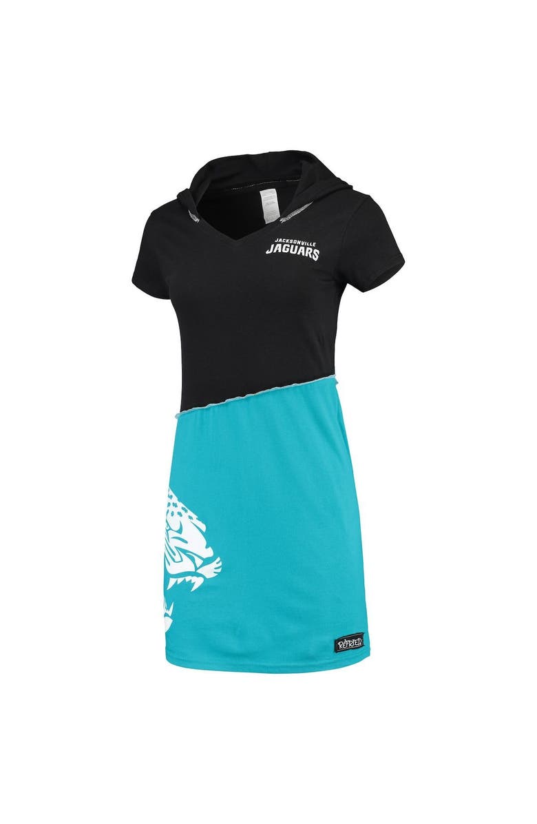 REFRIED APPAREL Women's Refried Apparel Black/Teal Jacksonville Jaguars Sustainable Hooded Mini Dress, Alternate, color, Black