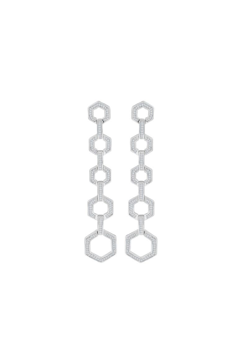 3.80Ct TW 18k Gold 2 3/4" Dangle Hexagon Baguette Diamond Dangle Earrings, Main, color, 18k White Gold