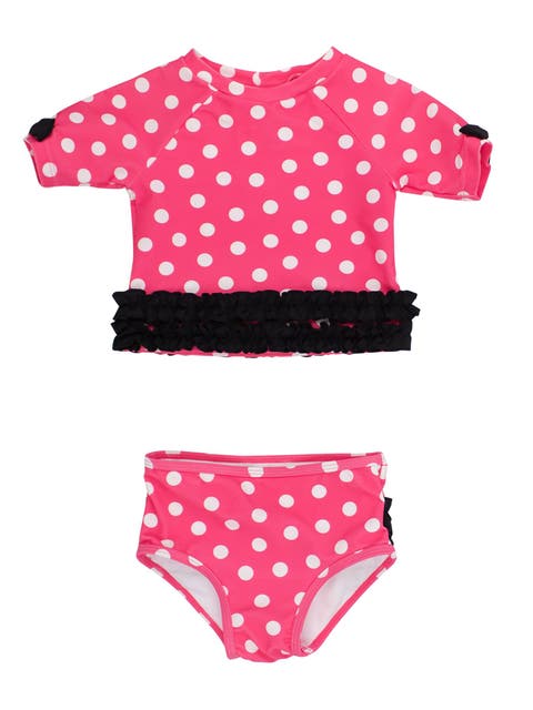 Classic Bow Short Sleeve UPF50 Rash Guard 2-Piece Swimsuit with Signature Rear Ruffles (Toddler)