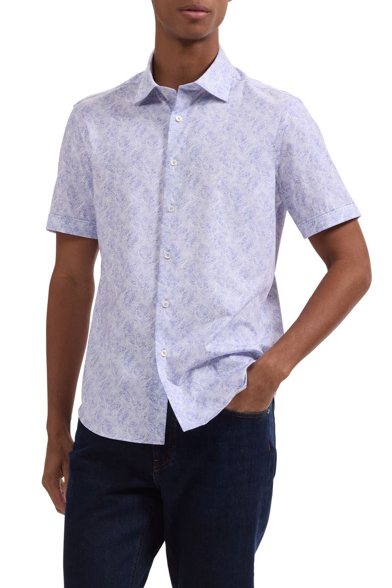 Miles OoohCotton® Tropical Leaf Print Short Sleeve Button-Up Shirt, Main, color, LILAC
