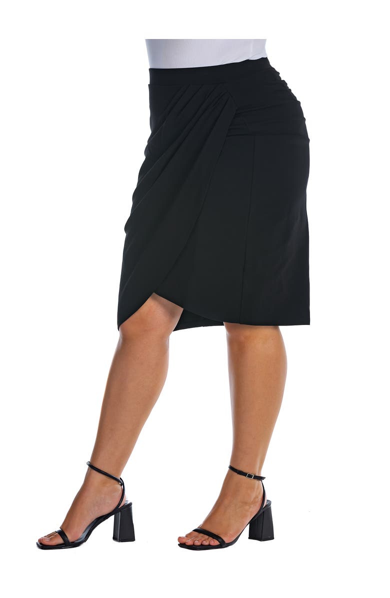 24seven Comfort Apparel Elastic Waist Knee Length Tulip Pencil Skirt, Alternate, color, Black