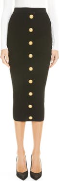 Balmain Button Front Rib Midi Skirt