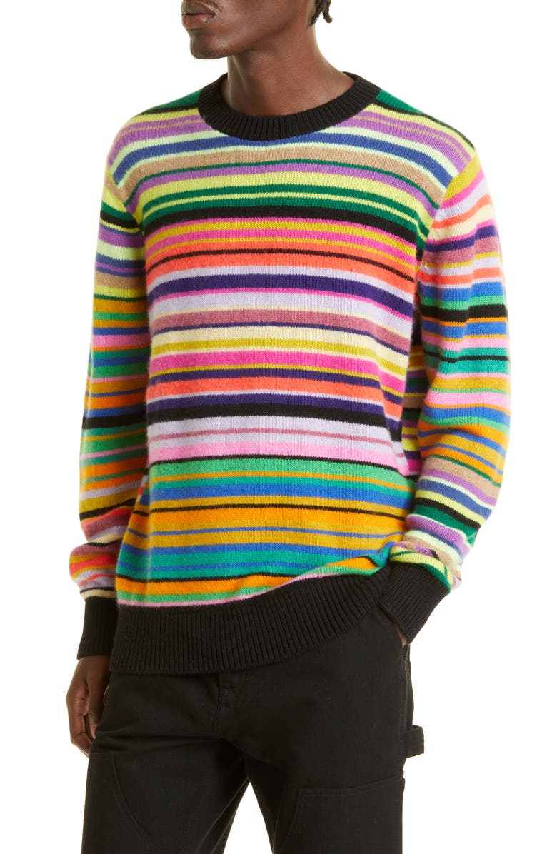 The Elder Statesman Ultra Stripe Crewneck Cashmere Sweater, Alternate, color,