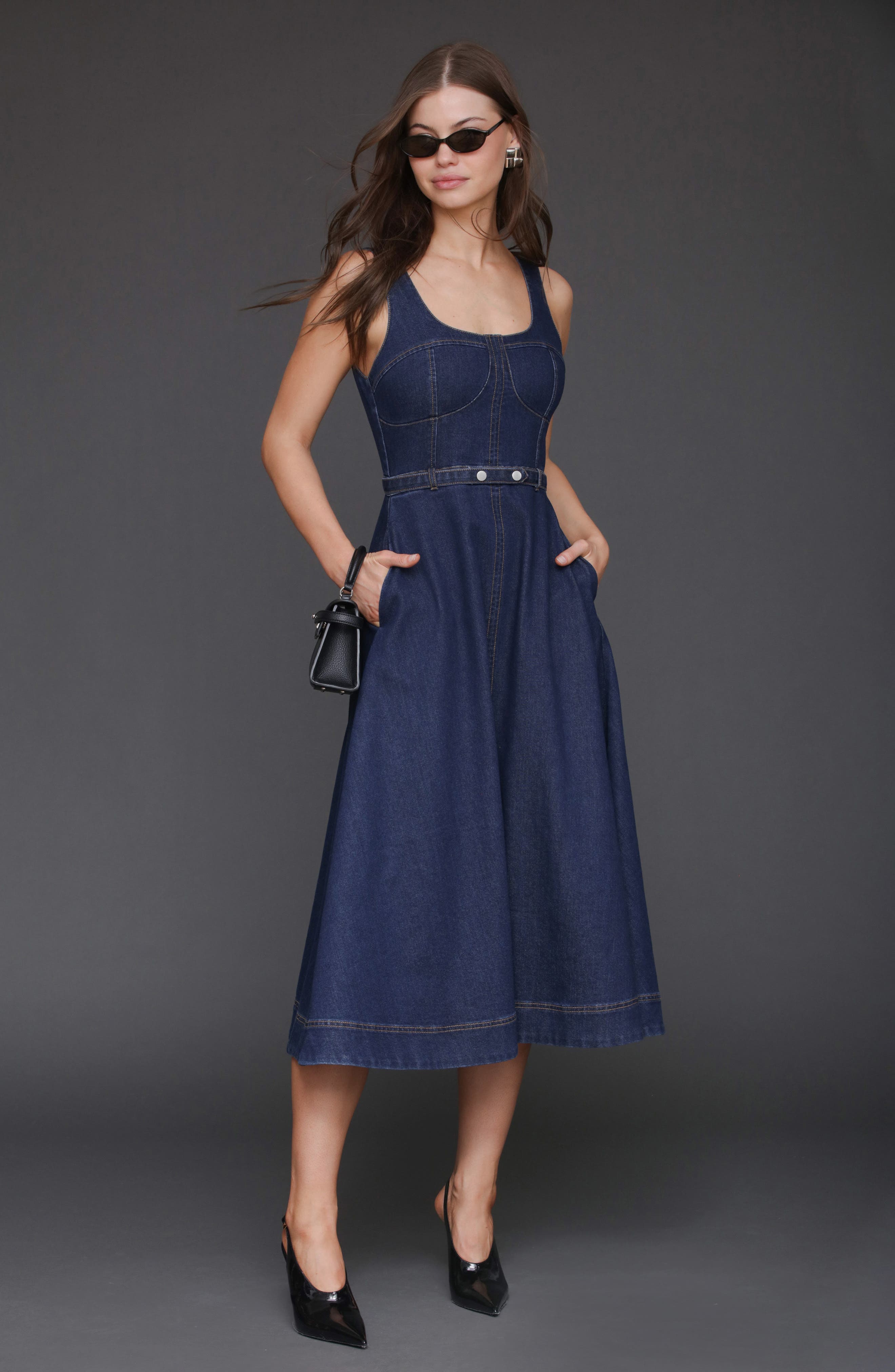 Belted Bustier Denim Dress - image 2