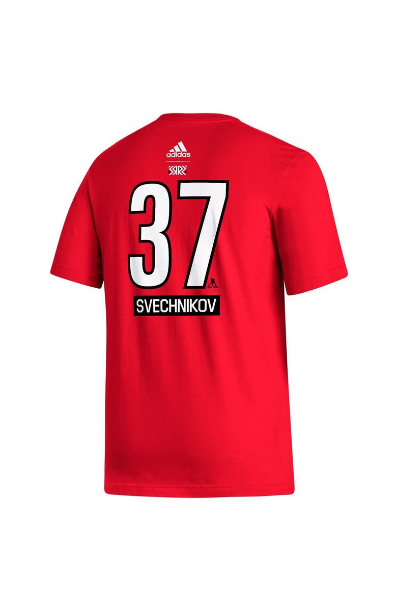 adidas Men's adidas Andrei Svechnikov Red Carolina Hurricanes Reverse Retro 2.0 Name & Number T-Shirt, Alternate, color,