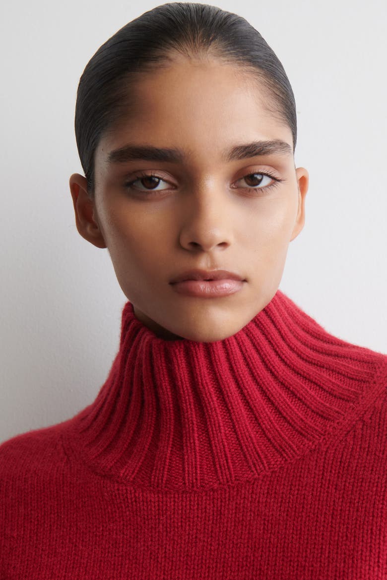 Cashmere Funnel-neck Sweater, Alternate, color, RED