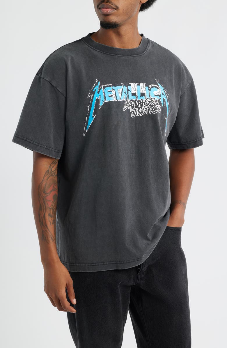 Merch Traffic Metallica Live 1988 Damaged Justice Tour Graphic T-Shirt, Main, color, Black Pigment Dye