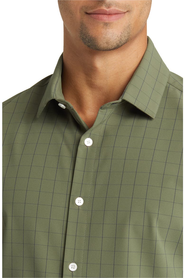 Leeward Trim Fit Plaid Performance Button-Up Shirt, Alternate, color, SAGE LEXINGTON PLAID