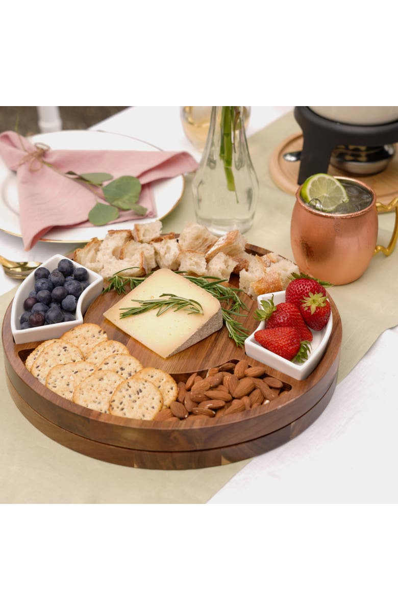TWINE Acacia Wood Rotating Charcuterie Board with Ceramic Dishes, Alternate, color, Wood