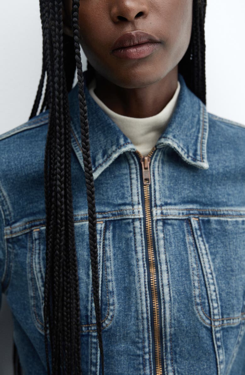 MANGO Denim Trucker Jacket with Removable Faux Shearling Collar, Alternate, color,