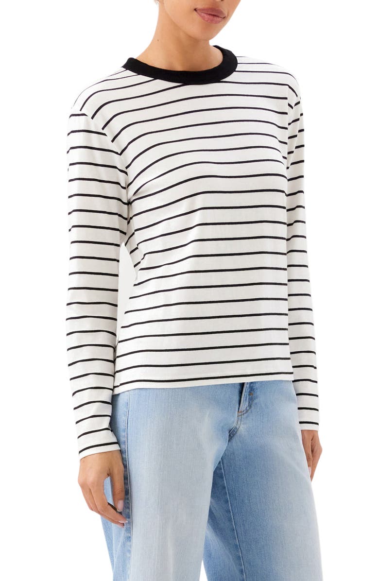 Karen Kane Stripe Crewneck Long Sleeve Cotton Top, Alternate, color, Off White W/ Black