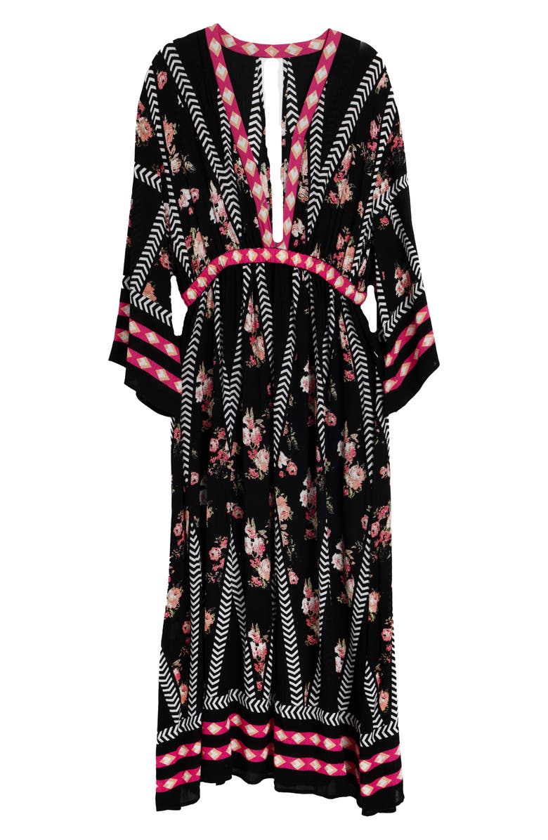 SAACHI Floral Print Plunge Neck Cover-Up Kaftan, Alternate, color, Black Combo