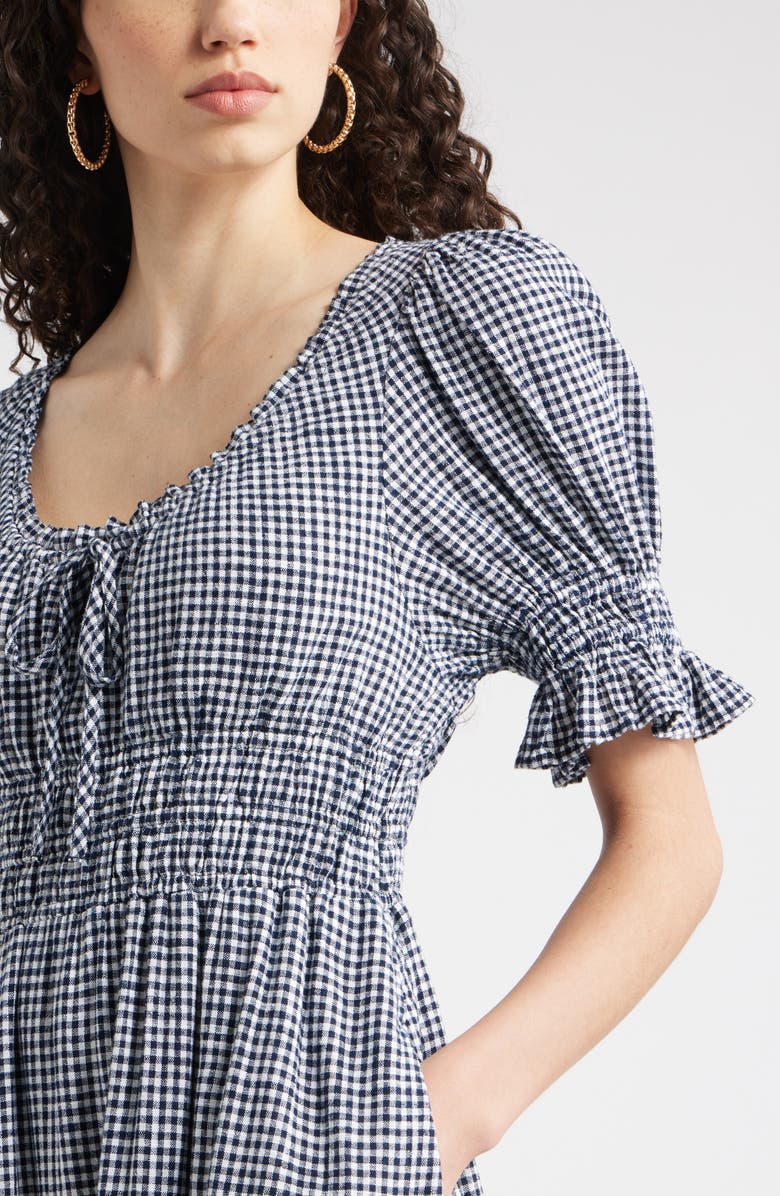 Chelsea28 Gingham Smocked Waist Maxi Dress, Alternate, color, Navy-White Mini Gingham