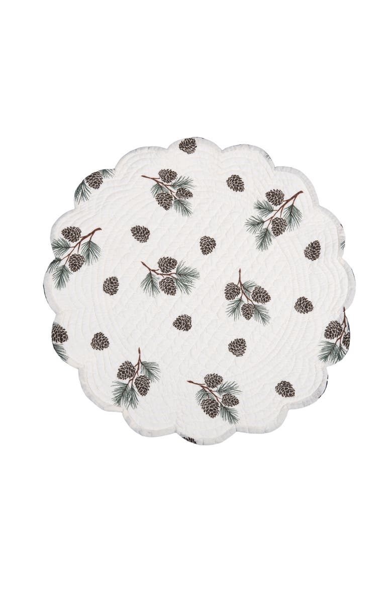 Greenstone Pines Round Scalloped Placemats Set of 6 Black Bear Moose, 17", Alternate, color, Green