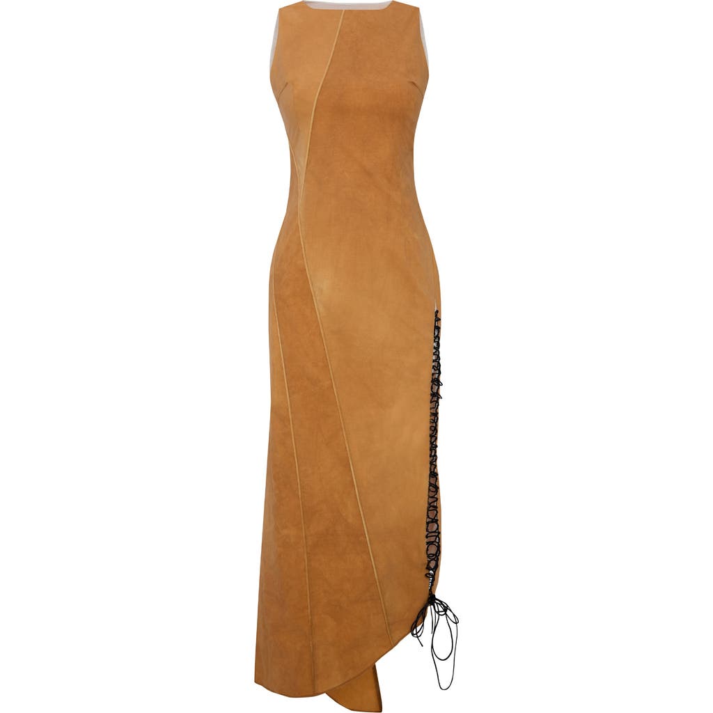 Pcfg Cotton Long Dress With Slit Detail In Brown