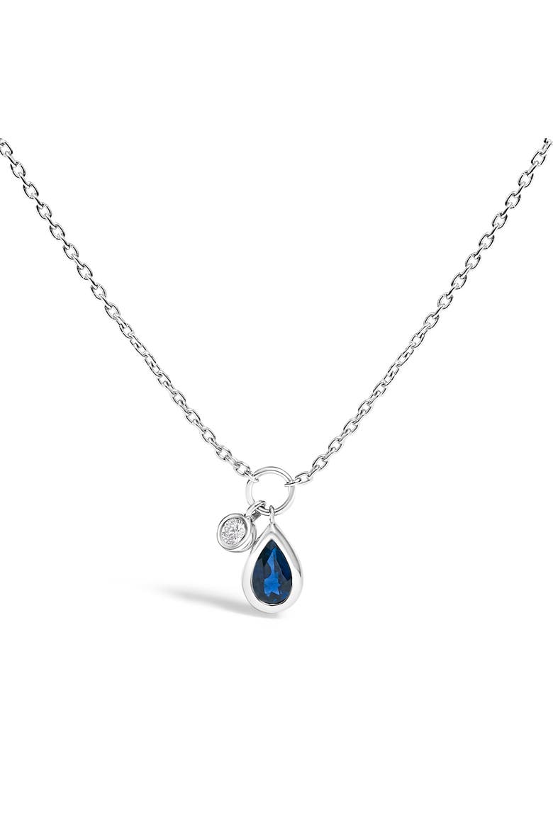 10K White Gold Pear Blue Sapphire and Diamond Charm Pendant Necklace, Main, color, White