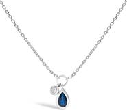 Haus of Brilliance 10K White Gold Pear Blue Sapphire and Diamond Charm Pendant Necklace