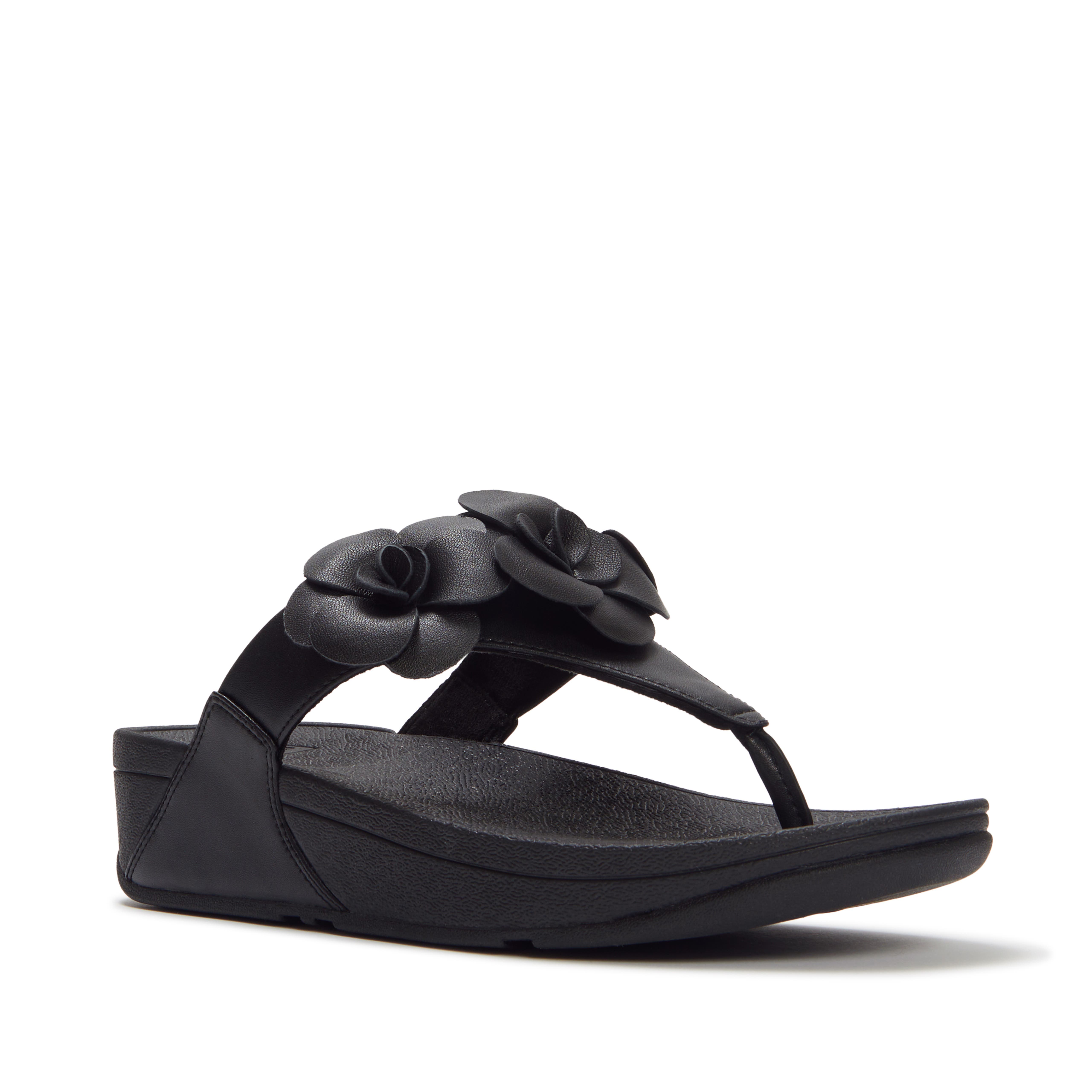 FitFlop Lulu Flower Toe-Post Sandals, Main, color, Black