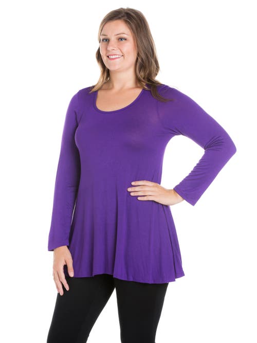 24seven Comfort Apparel Women's Plus Size Poised Swing Tunic Top In Purple