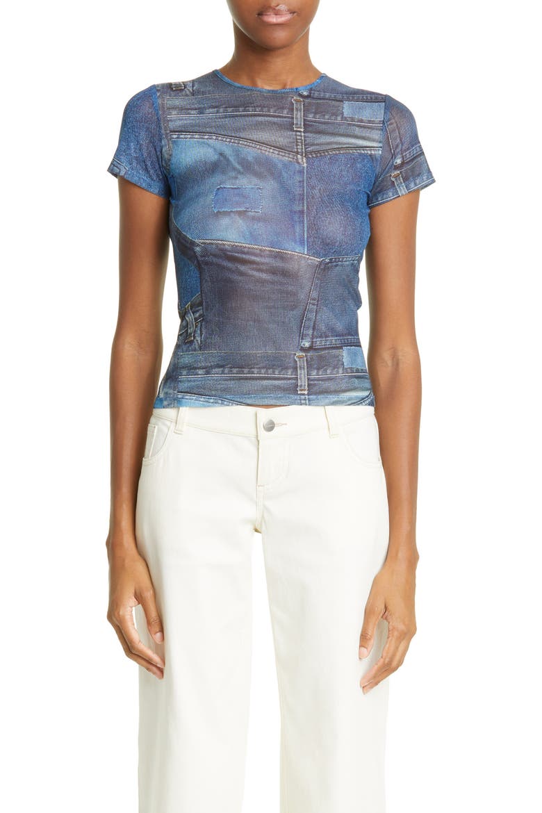 Trompe l'Oeil Mesh Baby Tee, Main, color, DENIM