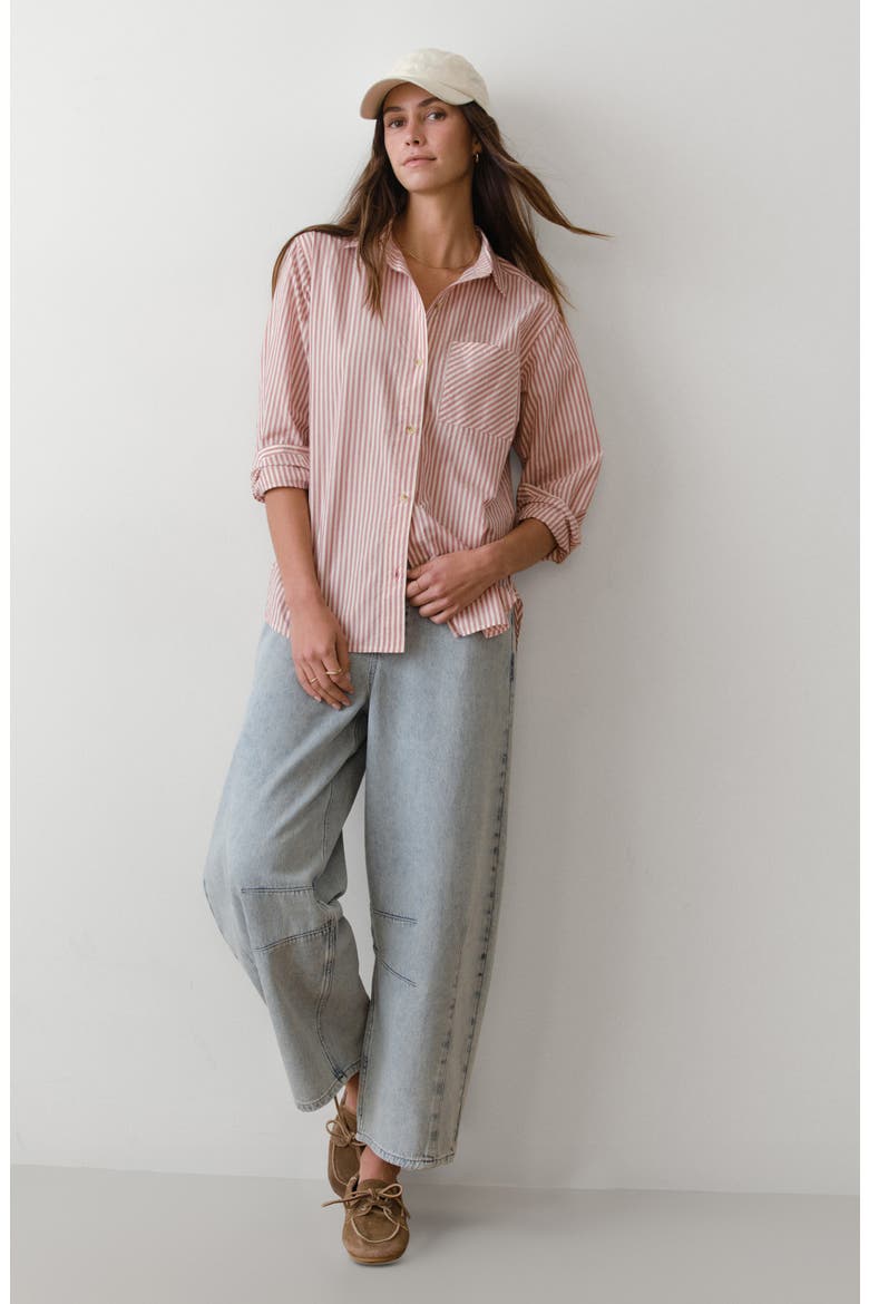 Jane California Relaxed Stripe Cotton Poplin Button-Up Shirt, Alternate, color, RUST STRIPE