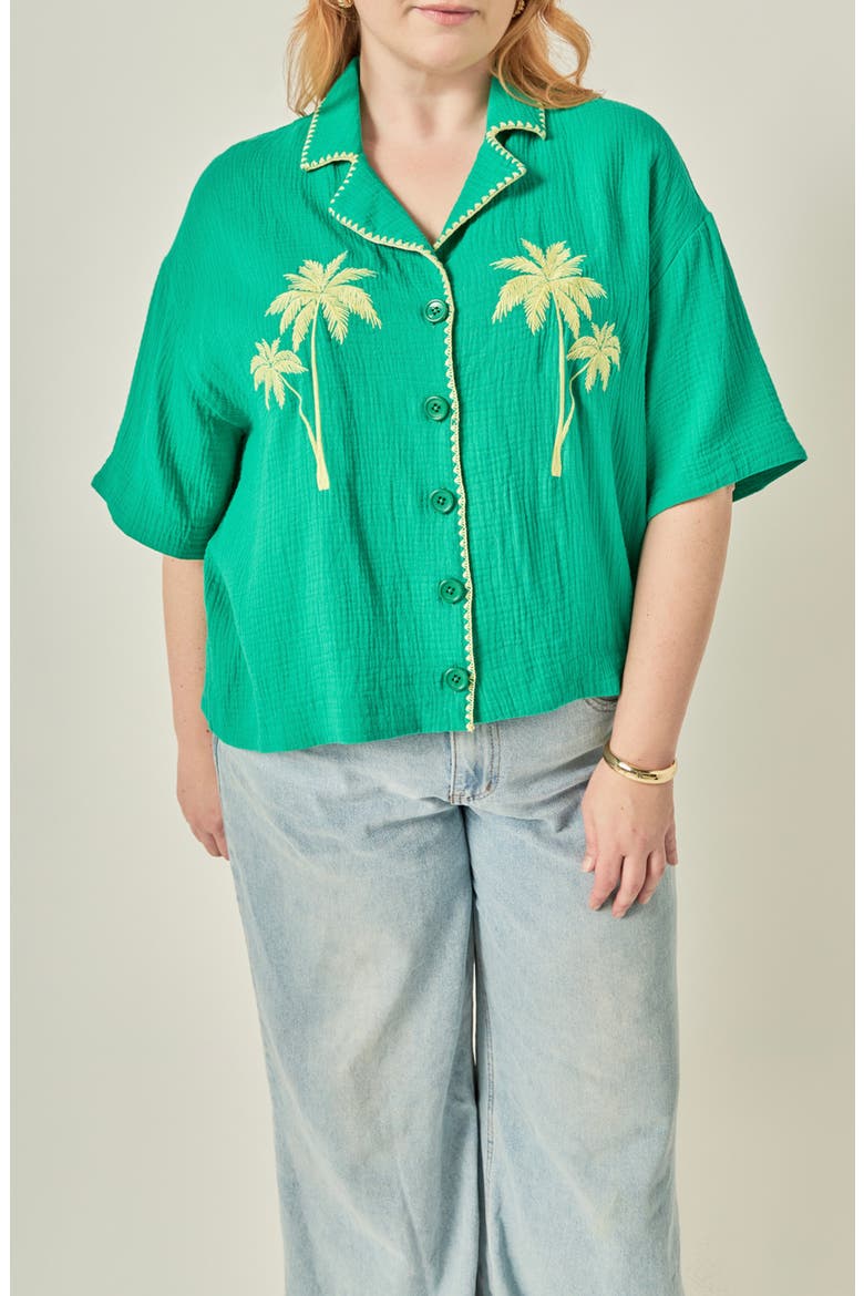 Tropical Embroidered Cotton Camp Shirt, Main, color, GREEN