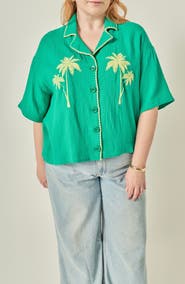 English Factory Tropical Embroidered Cotton Camp Shirt