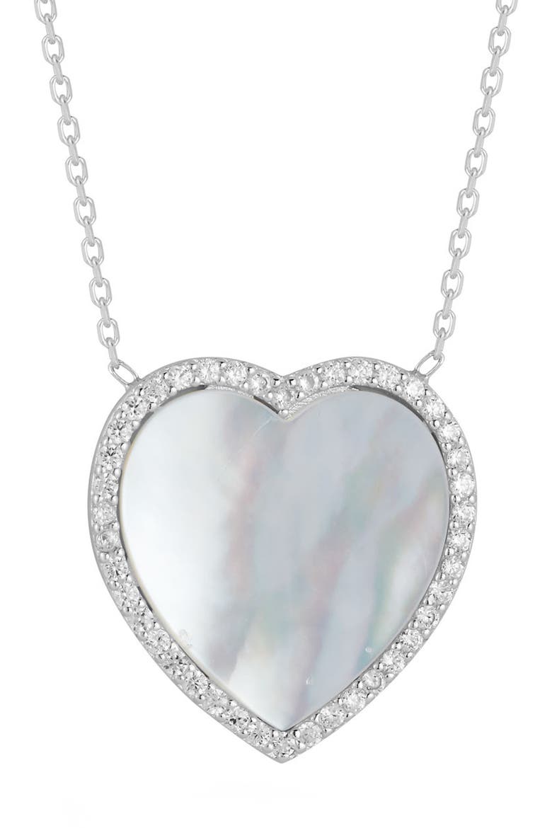 Rhodium Plated Sterling Silver Mother of Pearl Heart Necklace, Main, color, SILVER