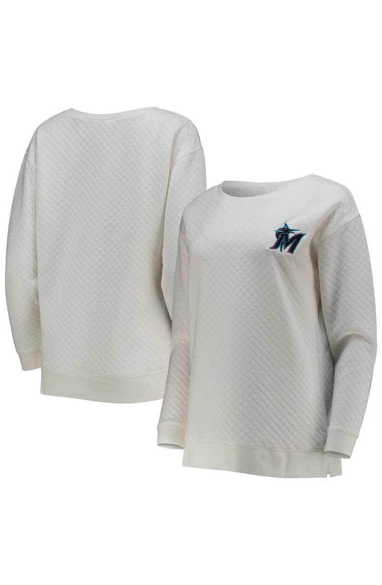 CONCEPTS SPORT Women's Concepts Sport White/Cream Miami Marlins Quilted Pullover Sweatshirt, Alternate, color, White