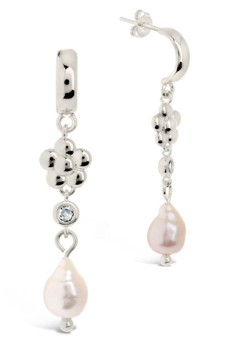 June Imitation Pearl Floral Hoop Earrings, Main, color, SILVER