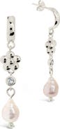 Sterling Forever June Imitation Pearl Floral Hoop Earrings