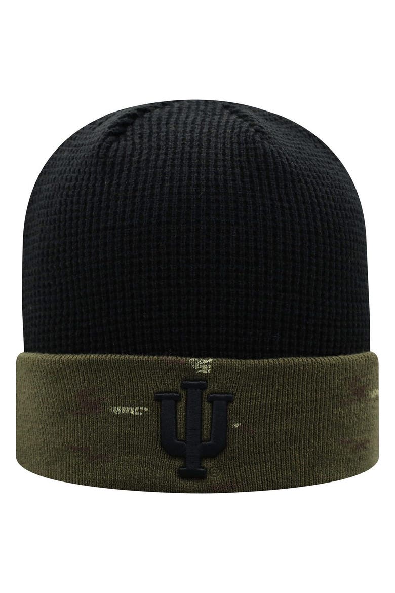 Men's Top of the World Olive/Black Indiana Hoosiers OHT Military Appreciation Skully Cuffed Knit Hat, Main, color, Olive
