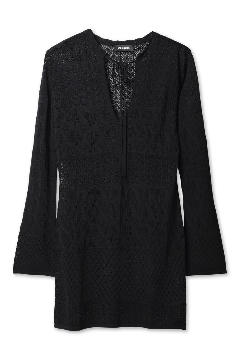 El Cairo Long Sleeve Cover-Up Dress, Alternate, color, BLACK