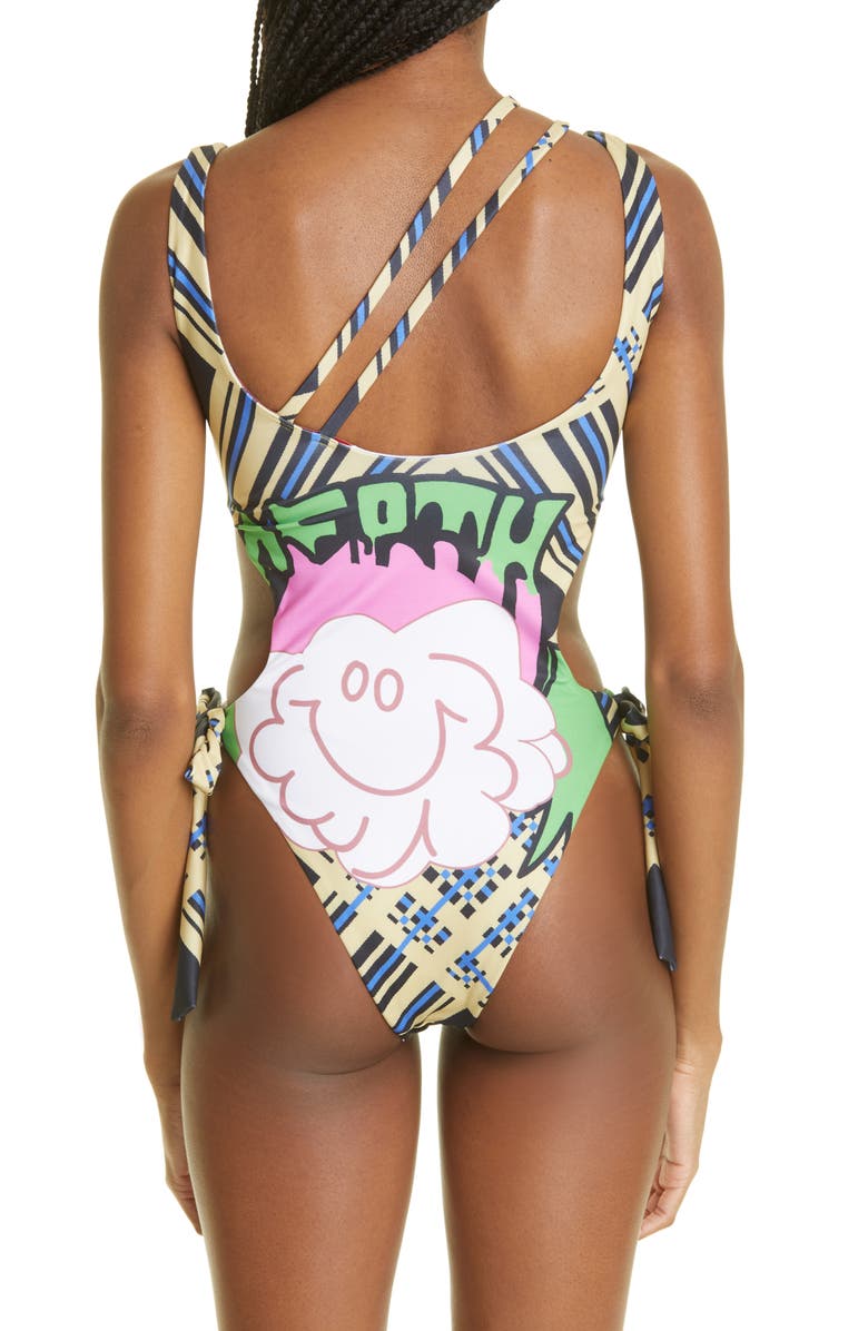 Chopova Lowena Happy Death Cloud Cutout One-Piece Swimsuit, Alternate, color, 