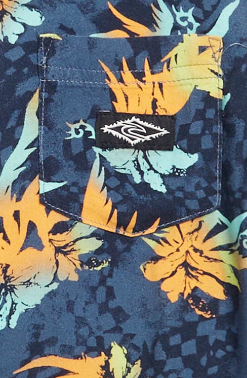 Rip Curl Kids' Raw Energy Floral Button-up Shirt In Vintage Navy