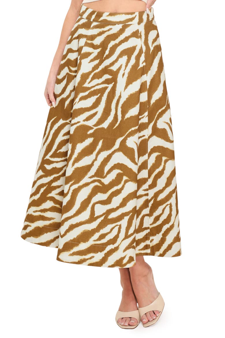 Zebra Stripe Stretch Cotton Twill Skirt, Main, color, IVORY BROWN