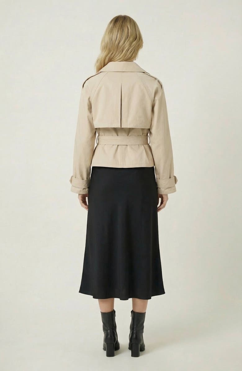 Modenaire Cropped Double-Breasted Trench Jacket with Waist Tie, Alternate, color, 