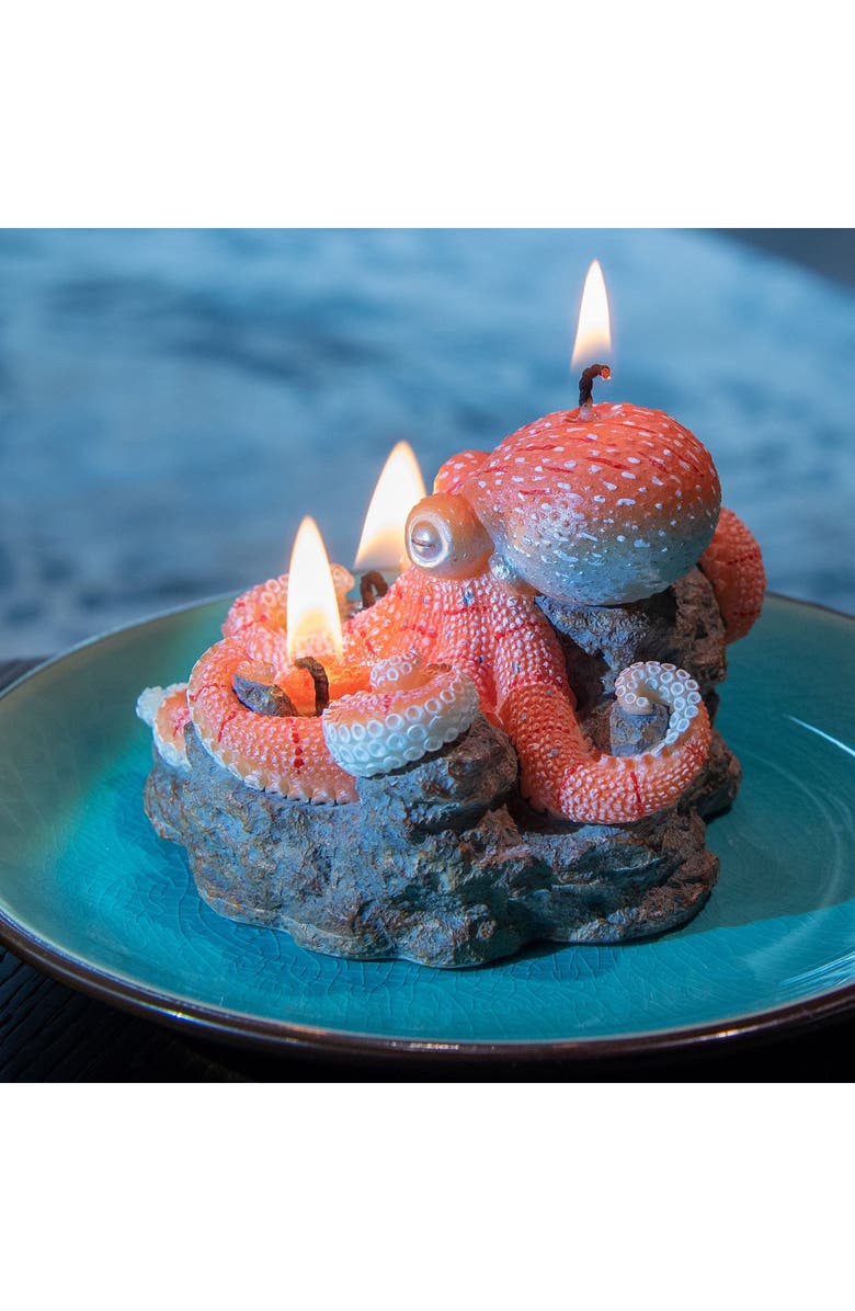 Southlake gifts Octopus on Reef Candle, Alternate, color, Bright Coral / Turquoise