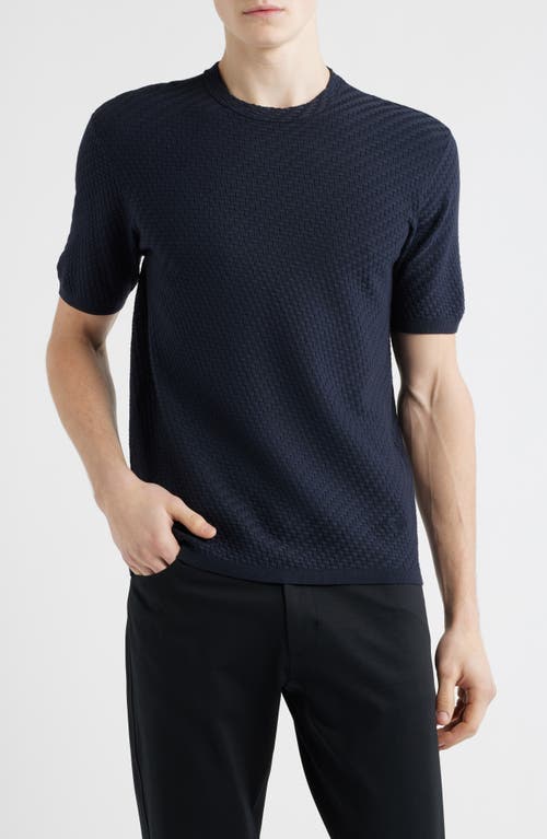 Emporio Armani Short Sleeve Basket Stitch Sweater in Solid Blue Navy at Nordstrom, Size Large