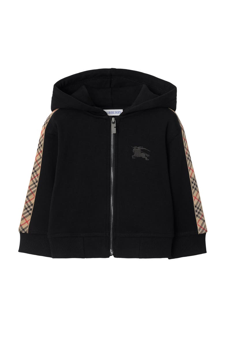 Burberry Check Trim Cotton Zip Hoodie, Main, color, Black