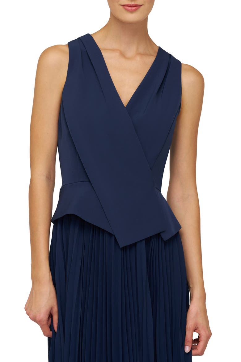 Orella Pleated Mixed Media Cocktail Dress, Alternate, color, DARK MIDNIGHT