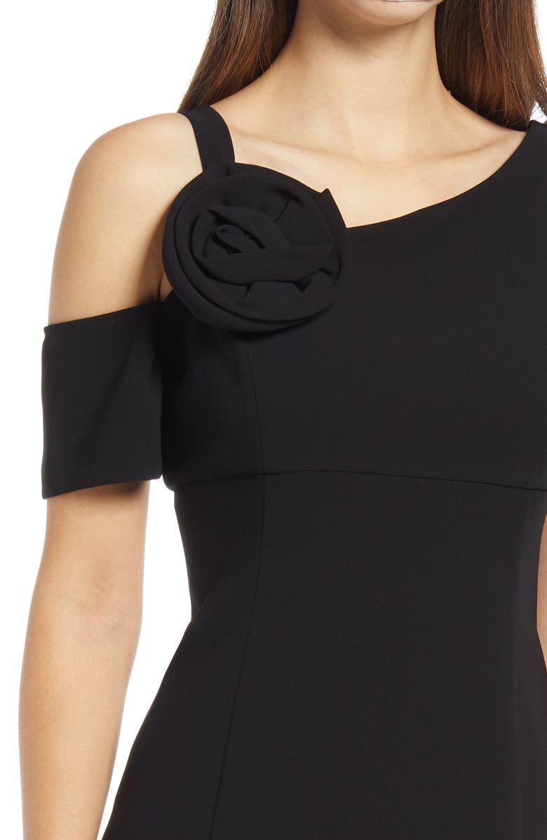 Shani Cold Shoulder Ruffle Crepe Dress, Alternate, color, 