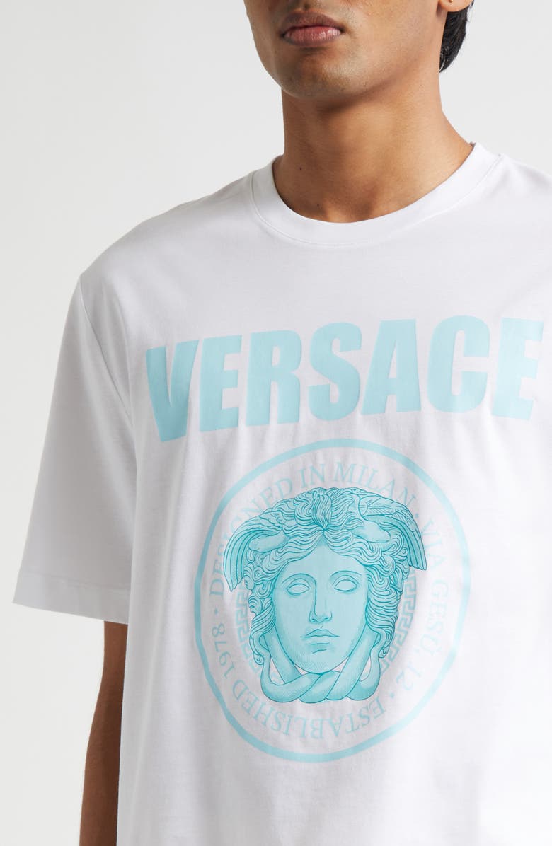 Versace Medusa Compact Cotton Jersey Graphic T-Shirt, Alternate, color, Optical White