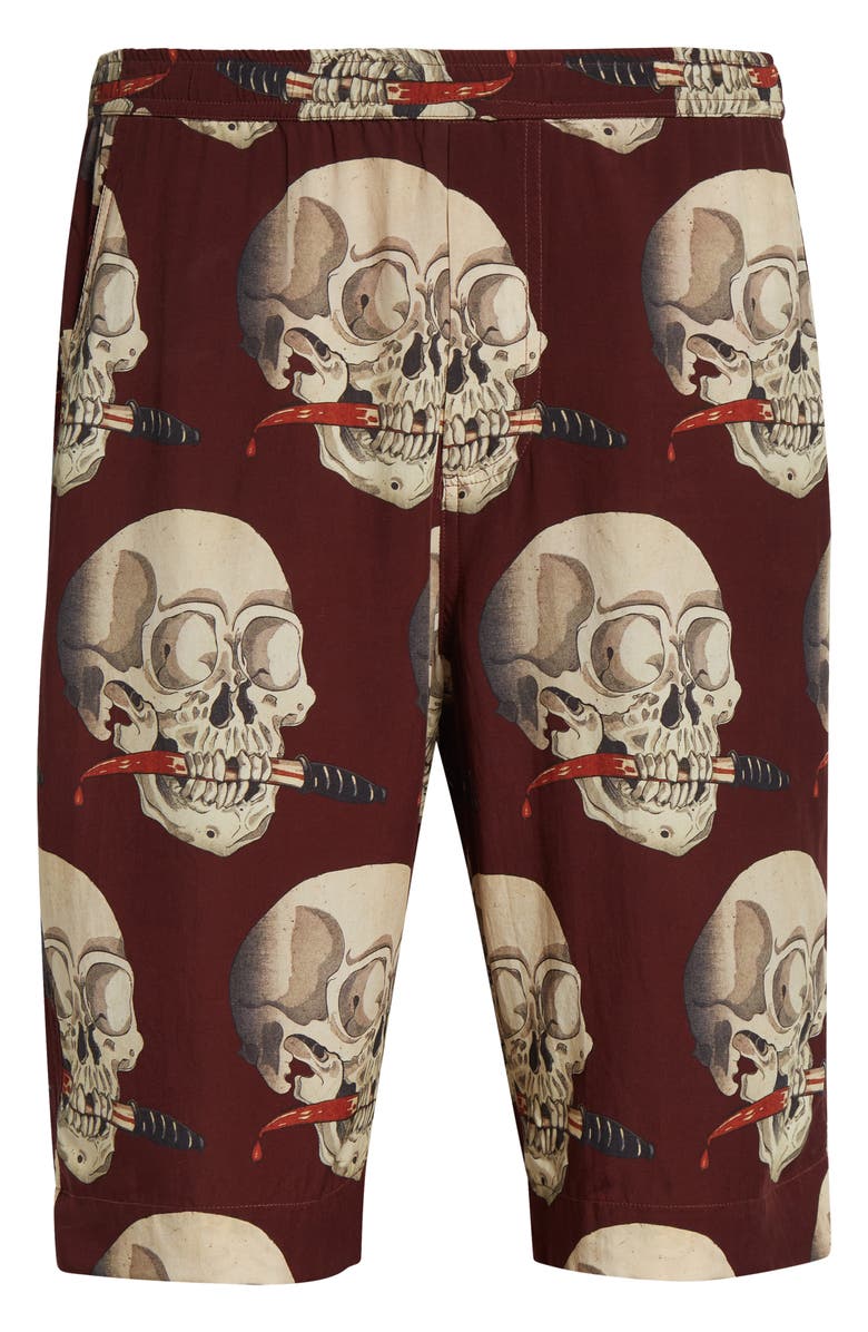 ENDLESS JOY Skull Print Crepe Shorts, Alternate, color, Oxblood