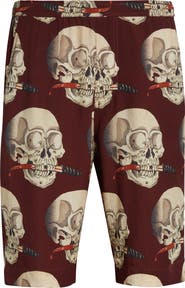 ENDLESS JOY Skull Print Crepe Shorts