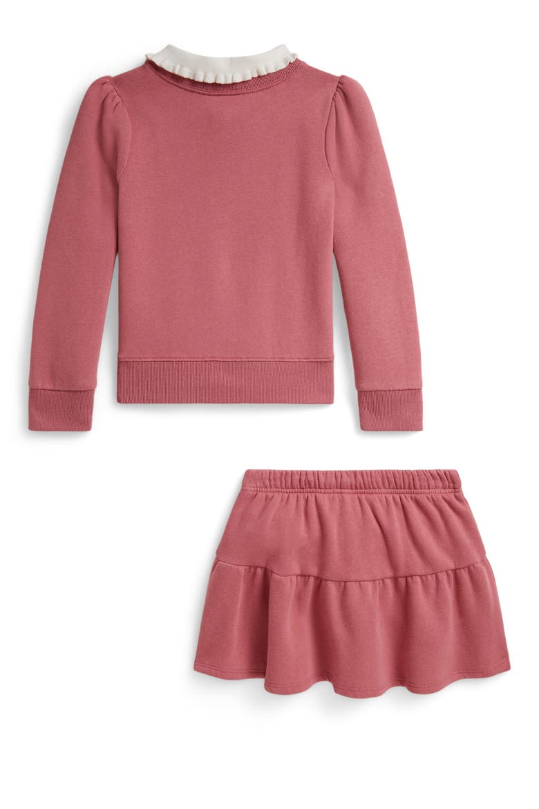 Kids' Cross-Stitch Fleece Sweatshirt & Skirt Set, Alternate, color, PINK