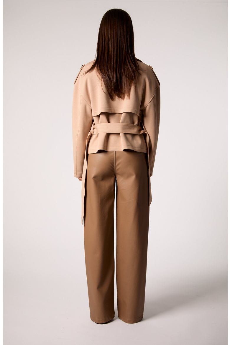 Charli Cropped Scuba Trench Coat, Alternate, color, Camel